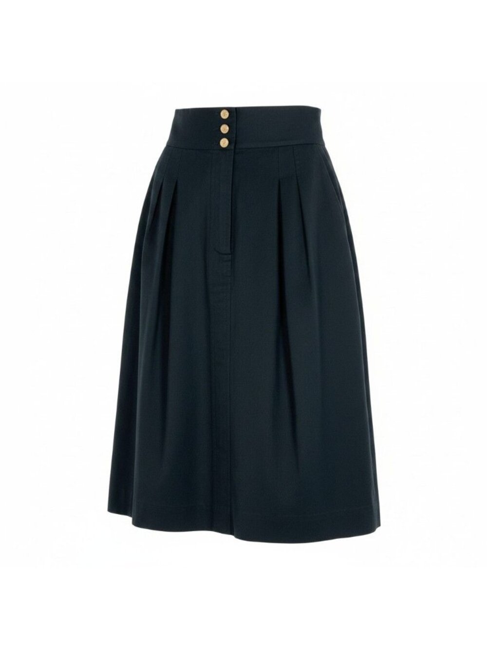 Chanel Knee Length Skirt Lightweight CC Logo Button Gold Black